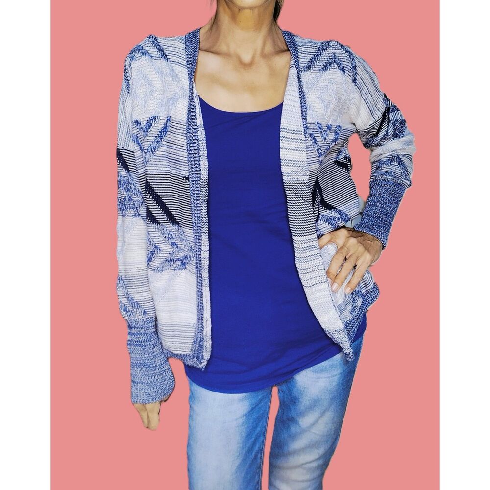 Santa Fe Style Gray Blue Knit Open Cardigan Sweater ~ Size Small